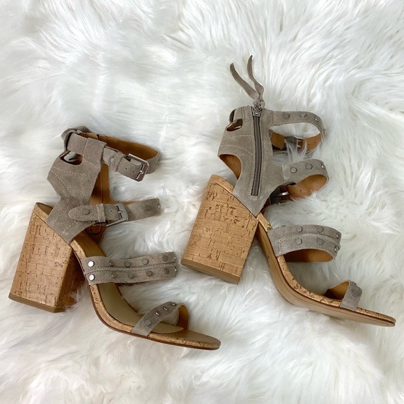 NWOB Dolce Vita Suede Strapy Cork Heels & Metal Stud Details - Picture 2 of 9